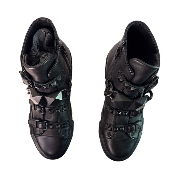 ASH Sneaker Boot Studded Galaxy Chain Women's EU 36 US 5.5-6 M Black Leather Zip - Picture 11 of 14